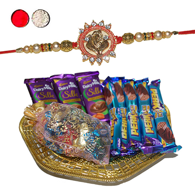 "Rakhi - SR-9340 A (Single Rakhi), Choco Thali - Code RC09 - Click here to View more details about this Product